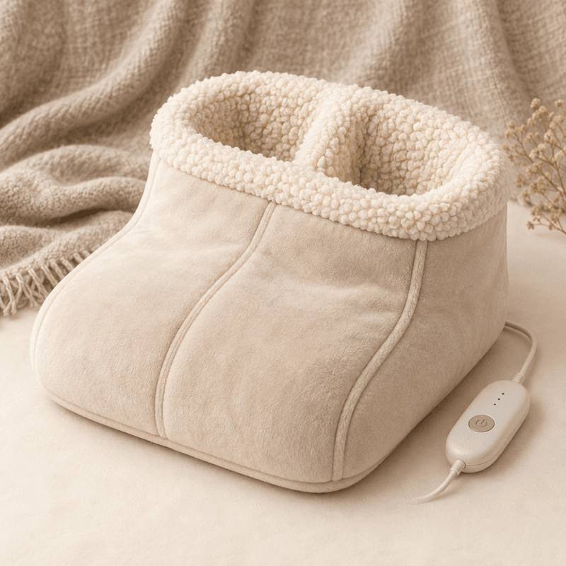 Cream fleece-lined heated foot warmer