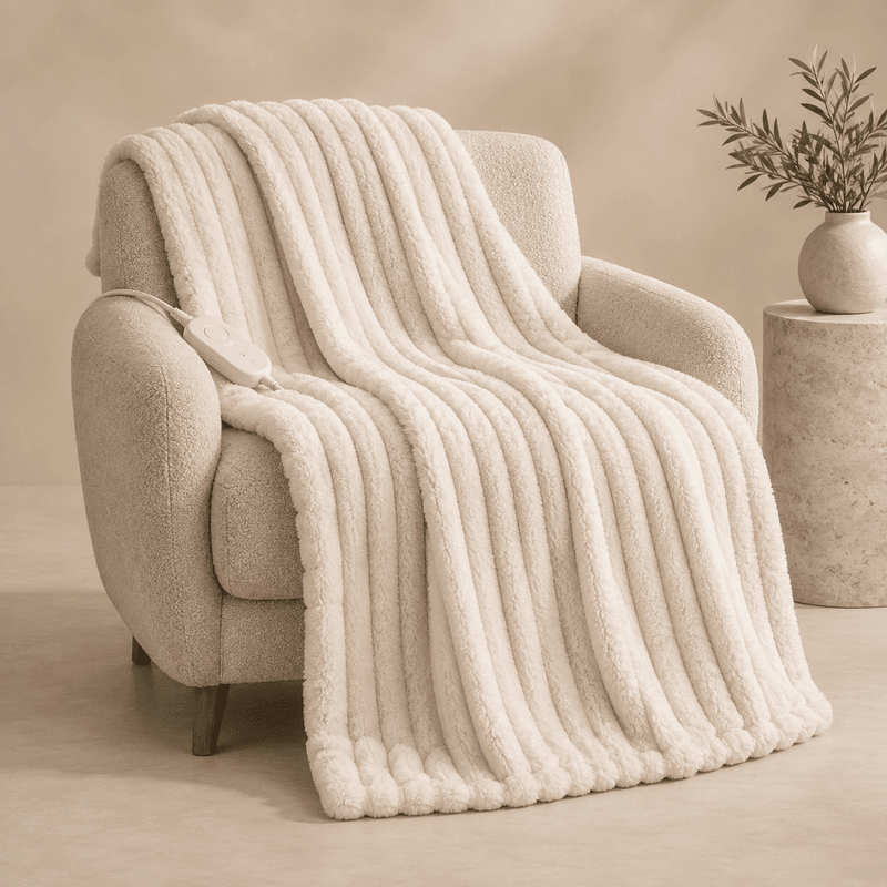 Cream heated throw