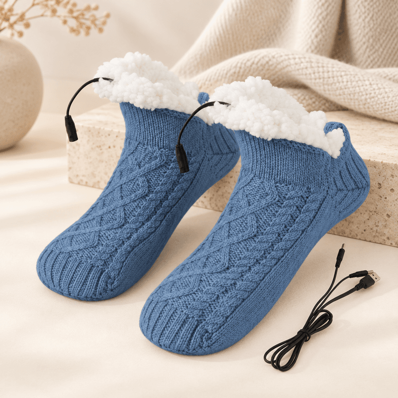 Blue Heated Comfort heated socks with sherpa cuffs